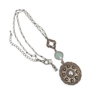 Vivi Love Romantic Boho Pendant Necklace Mixed Metal Aqua Stone